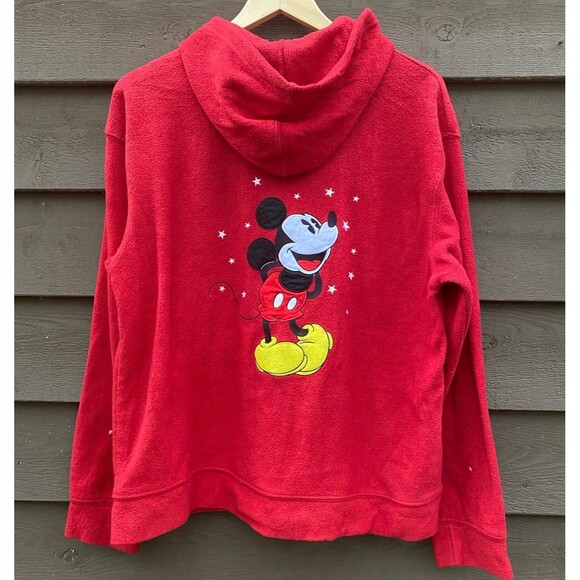 Disney Mickey Mouse Size Large L Hoodie Fleece Full Zip Jacket Red - Picture 2 of 8